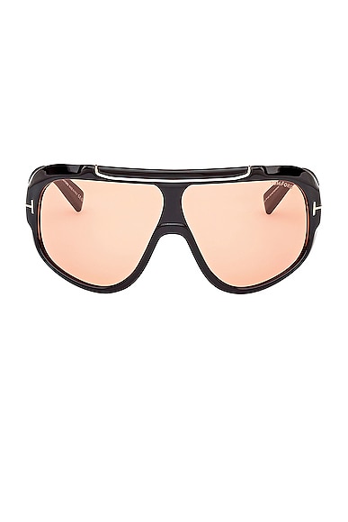 Shop Tom Ford Rellen Sunglasses In Shiny Black & Terracotta