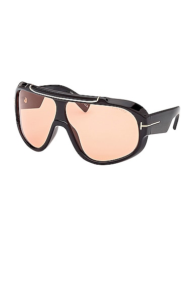 Shop Tom Ford Rellen Sunglasses In Shiny Black & Terracotta