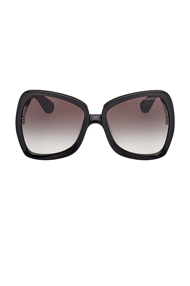 TOM FORD Jerry Sunglasses in Shiny Black & Gradient Smoke