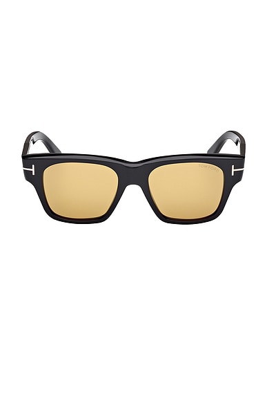 TOM FORD Caine Sunglasses in Shiny Black & Vicuna