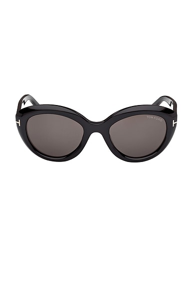 TOM FORD Cat Sunglasses in Shiny Black & Smoke