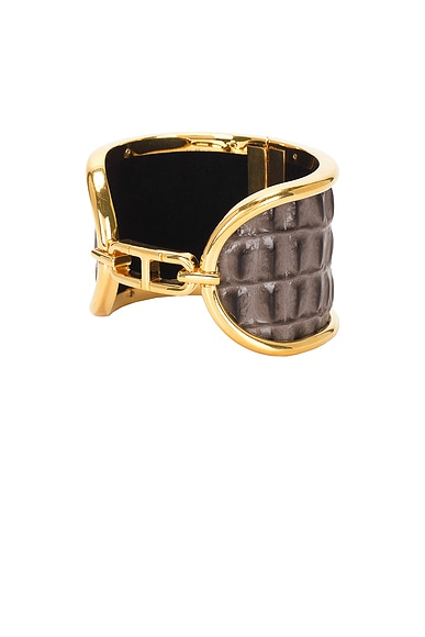 TOM FORD Whitney Embossed Croc Brass Cuff Bracelet in Pearl Grey