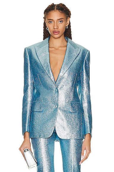 Shop Tom Ford Iridescent Sable Men's Tailored Jacket In Aqua