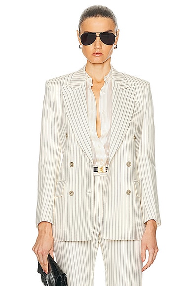Shop Tom Ford Double Breasted Jacket In Ecru & Black