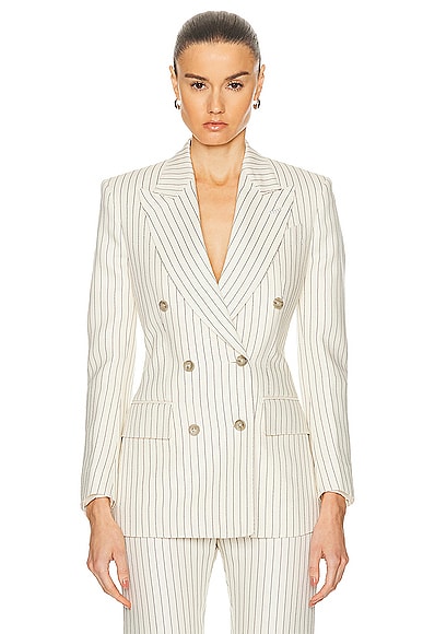 Shop Tom Ford Double Breasted Jacket In Ecru & Black