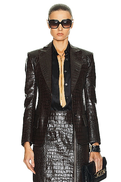 TOM FORD Croco Leather Jacket in Chocolate Ombre