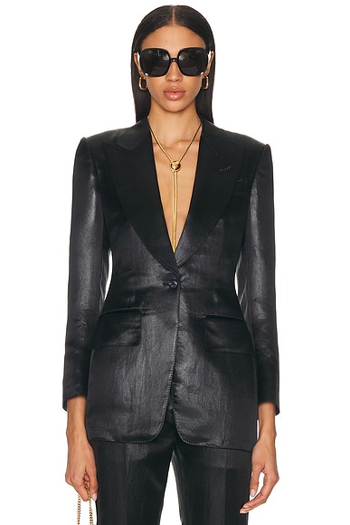 TOM FORD Single Breasted Peak Lapel Jacket in Black