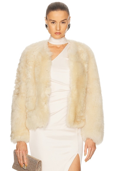 TOM FORD Shearling Collarless Jacket in Off White