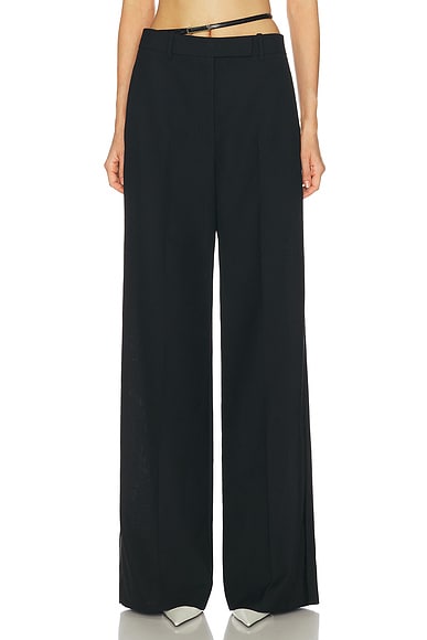 TOM FORD Sharp Slanted Belted Tuxedo Wide Leg Pant in Black