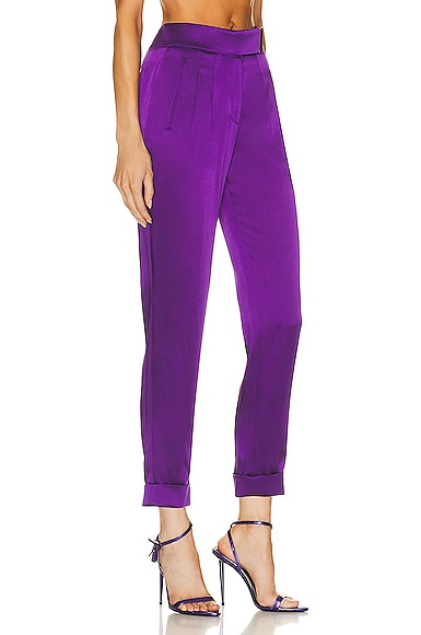 Shop Tom Ford Satin Slim Tailored Pant In Purple Dalhia