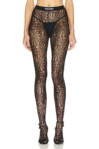 Tom Ford Circle Lace Footed Tights In Black