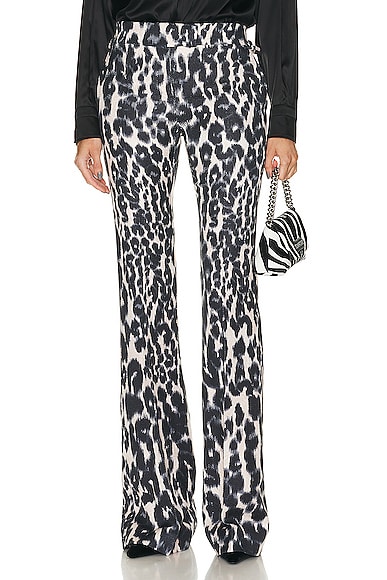 Shop Tom Ford Leopard Printed Flare Pant In Chalk & Black