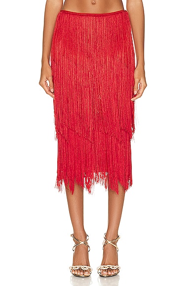 TOM FORD Fringe Pencil Skirt in Candy Red