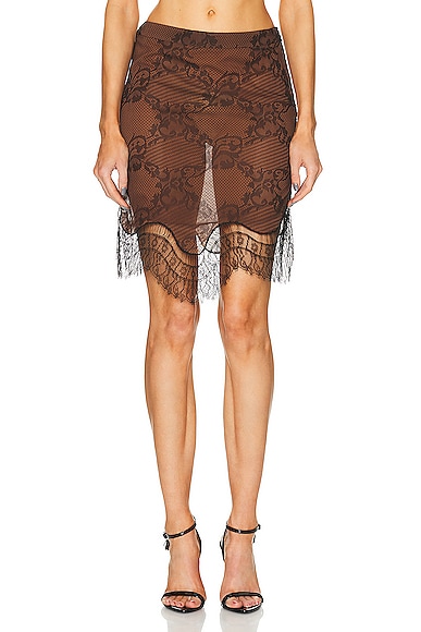 TOM FORD Ramage Tattoo Lace Skirt in Coconut Brown & Black