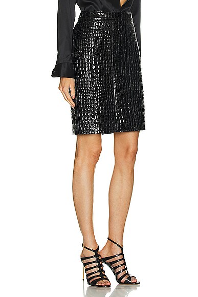 Shop Tom Ford Glossy Croco Leather Skirt In Black