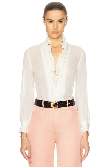 TOM FORD Long Sleeve V Neck Blouse in Cream