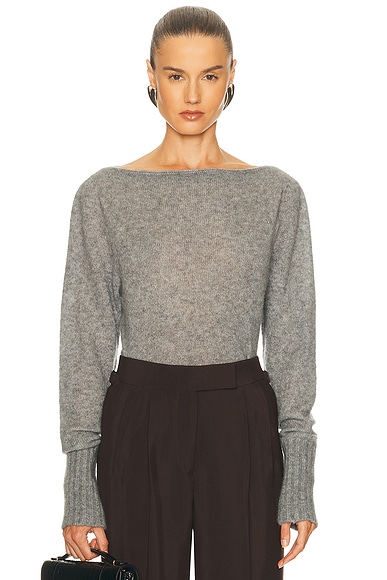 TOM FORD Boat Neck Cashmere Top in Mid Grey Melange