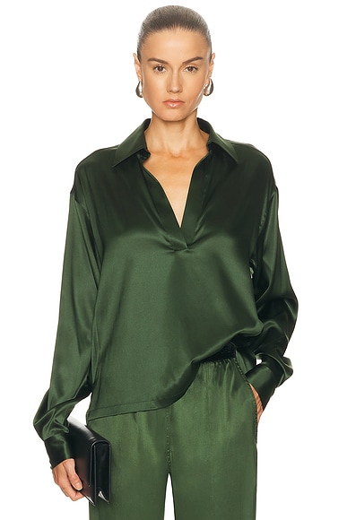 TOM FORD Satin Polo Top in Moss Green