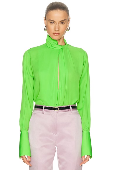TOM FORD Silk Georgette Long Sleeve Blouse in Green Flash