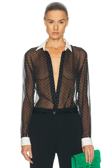 TOM FORD Polka Dot Silk Chiffon Shirt in Black & Off White