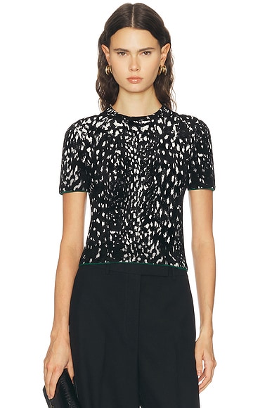 TOM FORD Lynx Jacquard Velvet Crewneck T-Shirt in Black, White, & Green