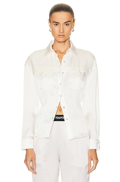 Tom Ford Double Satin Western Shirt In Off-white