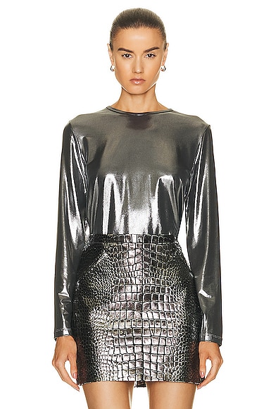 TOM FORD Laminated Long Sleeve Top in Silver