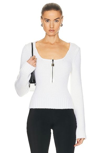 TOM FORD Square Neck Zipped Top in Chalk