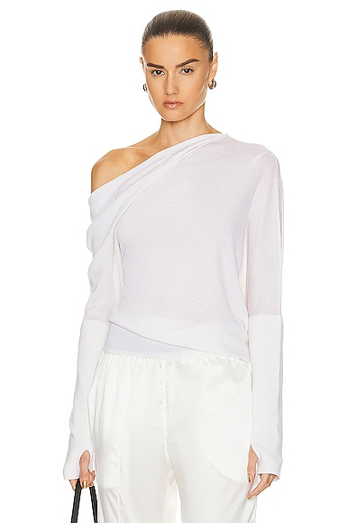 TOM FORD Cashmere Off The Shoulder Top in Chalk