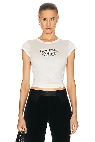 TOM FORD Logo Fitted T-shirt in Chalk & Black