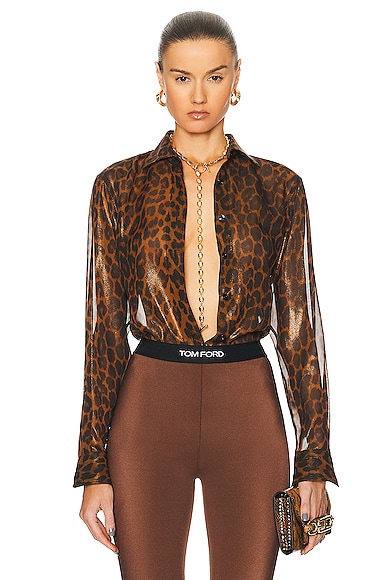 TOM FORD Leopard Printed Shirt in Camel