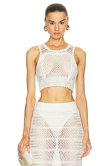 TOM FORD Crochet Cropped Top in Chalk