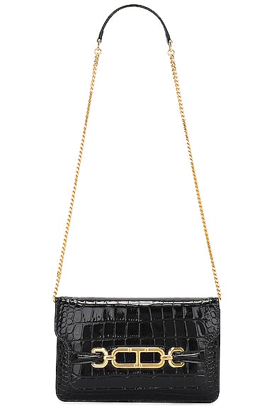 Shop Tom Ford Stamped Croc Whitney Small Shoulder Bag In Black