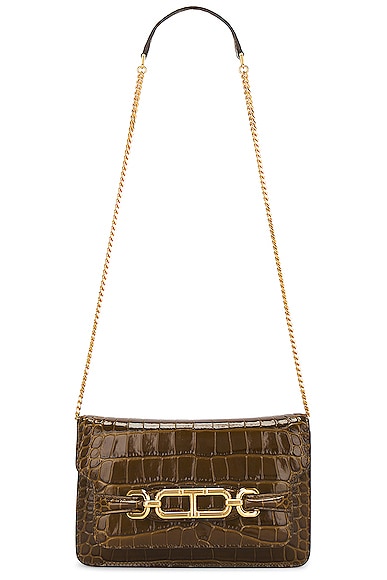 TOM FORD Stamped Croc Whitney Small Shoulder Bag in Khaki