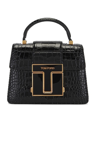 TOM FORD Stamped Croc Mini Top Handle Bag in Black | FWRD