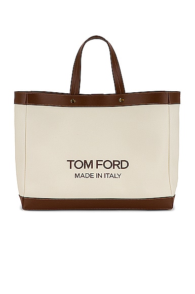 TOM FORD T Screw Small Shopping Shopping Bag in Ivory