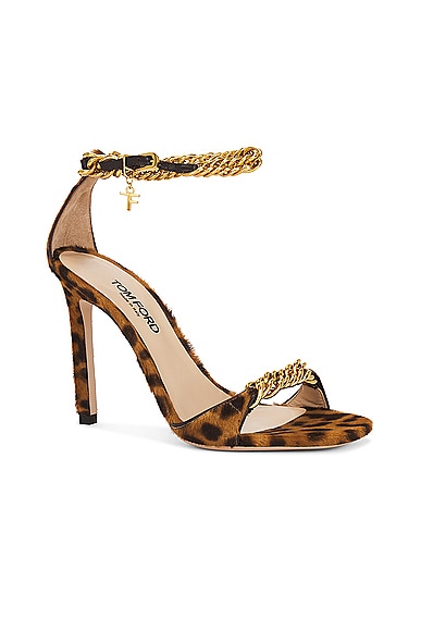 Shop Tom Ford Leopard Print Zenith 105mm Sandal In Brown & Beige