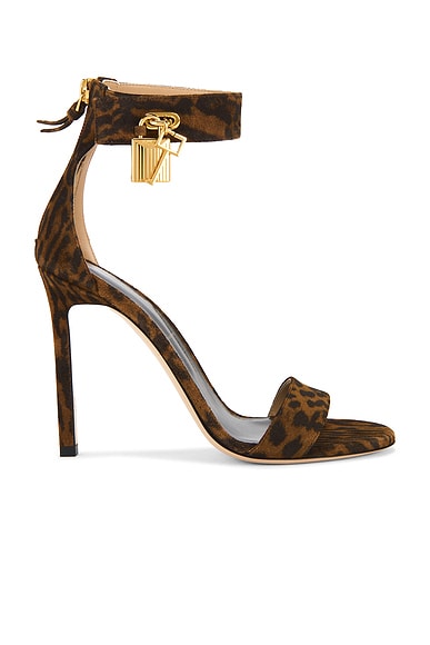 TOM FORD Padlock 105mm Suede Calf Sandal in Brown & Whisky