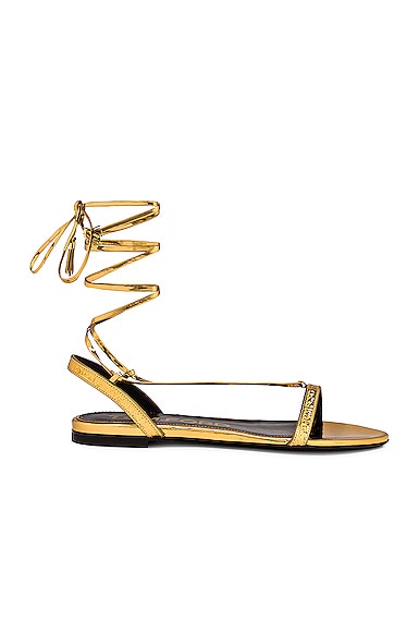 TOM FORD Mirror Ankle Wrap Flat Sandal in Metallic Gold