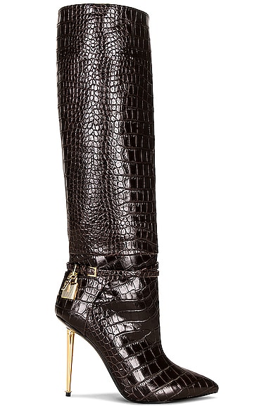 Tom Ford Stamped Croc Padlock 105 Boot In Chocolate