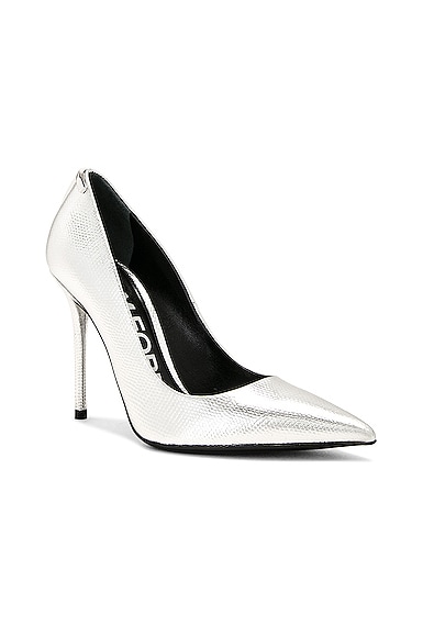 Shop Tom Ford Printed Lizard Iconic T Pump In Silver