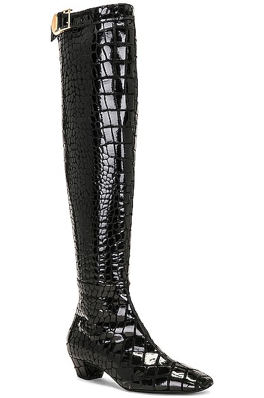 Shop Tom Ford Printed Croco 90's Over The Knee Boot In Black