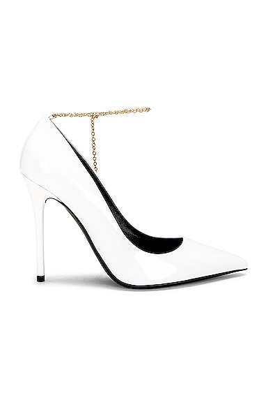 TOM FORD Patent Leather Chain Pump 105 in White