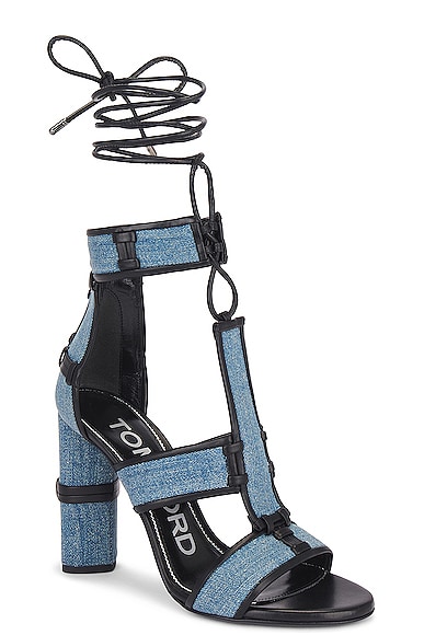 Shop Tom Ford Patchwork 105 Denim Sandal In Blue & Black