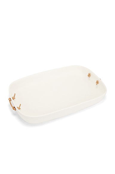 Tina Frey Designs Extra Large Tray with Leather Handles in White