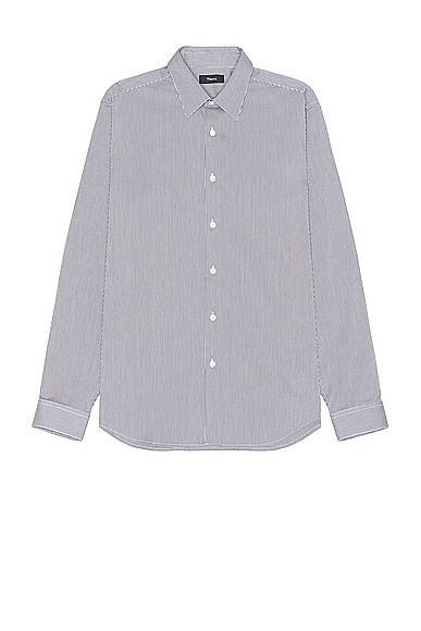 Theory Irving Long Sleeve Shirt in White & Navy