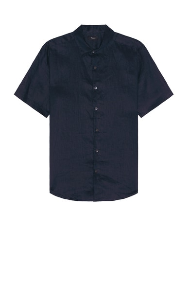 Theory Irving Linen Short Sleeve Shirt in Baltic