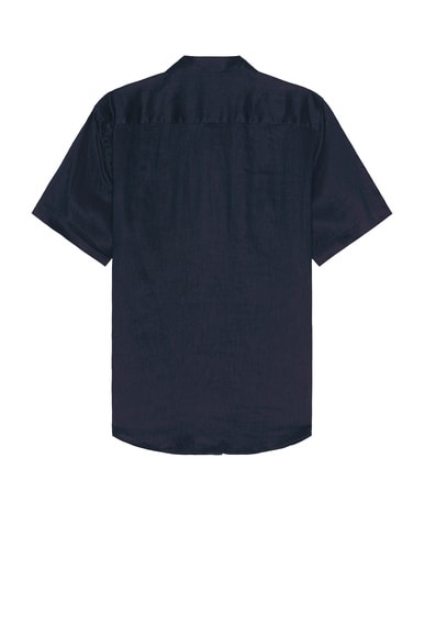 Shop Theory Irving Linen Short Sleeve Shirt In Baltic