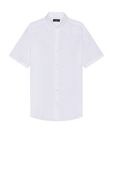 Shop Theory Irving Linen Short Sleeve Shirt In White