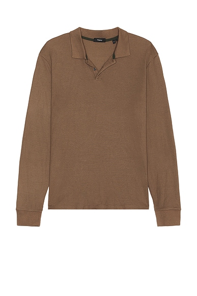 Theory Goris Long Sleeve Polo in Dark Taupe